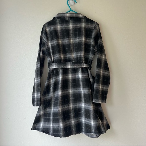 Aby Girls Plaid Flannel Shirt Dress Size 6 Black White Belted Long Sleeve Fall - Picture 13 of 13